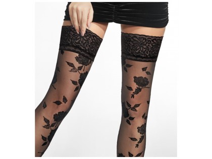 20de self-supporting stockings in roses with lace - 2