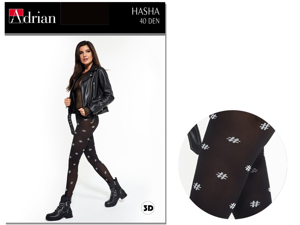 Schwarze Strumpfhose mit weißem Hashtag 40den Adrian - 3