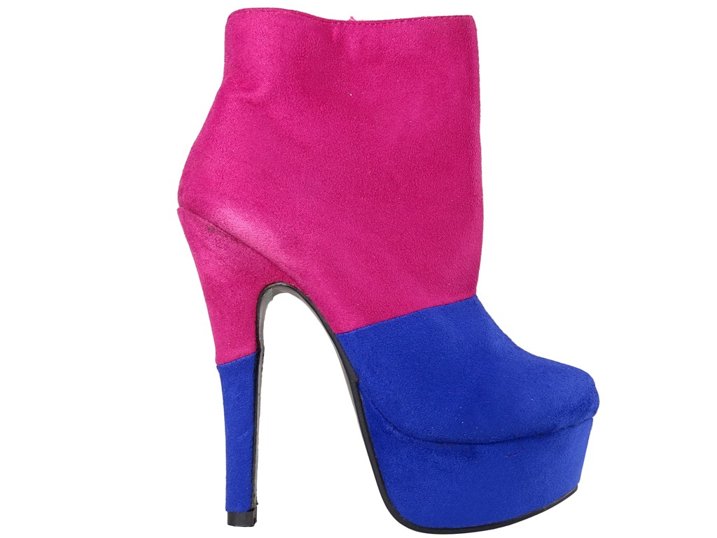 Rožinės ir mėlynos spalvos zomšiniai batai su platforma - 1