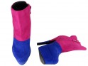 Růžové a modré semišové kotníkové boty na platformě - 4