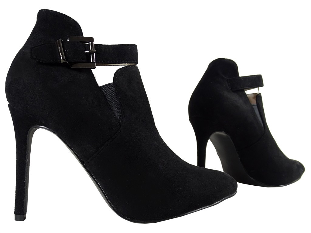 Czarne zamszowe botki damskie na szpilce - 3