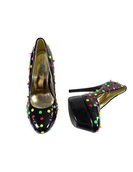 Juodi neoniniai polka dot platforminiai bateliai - 3