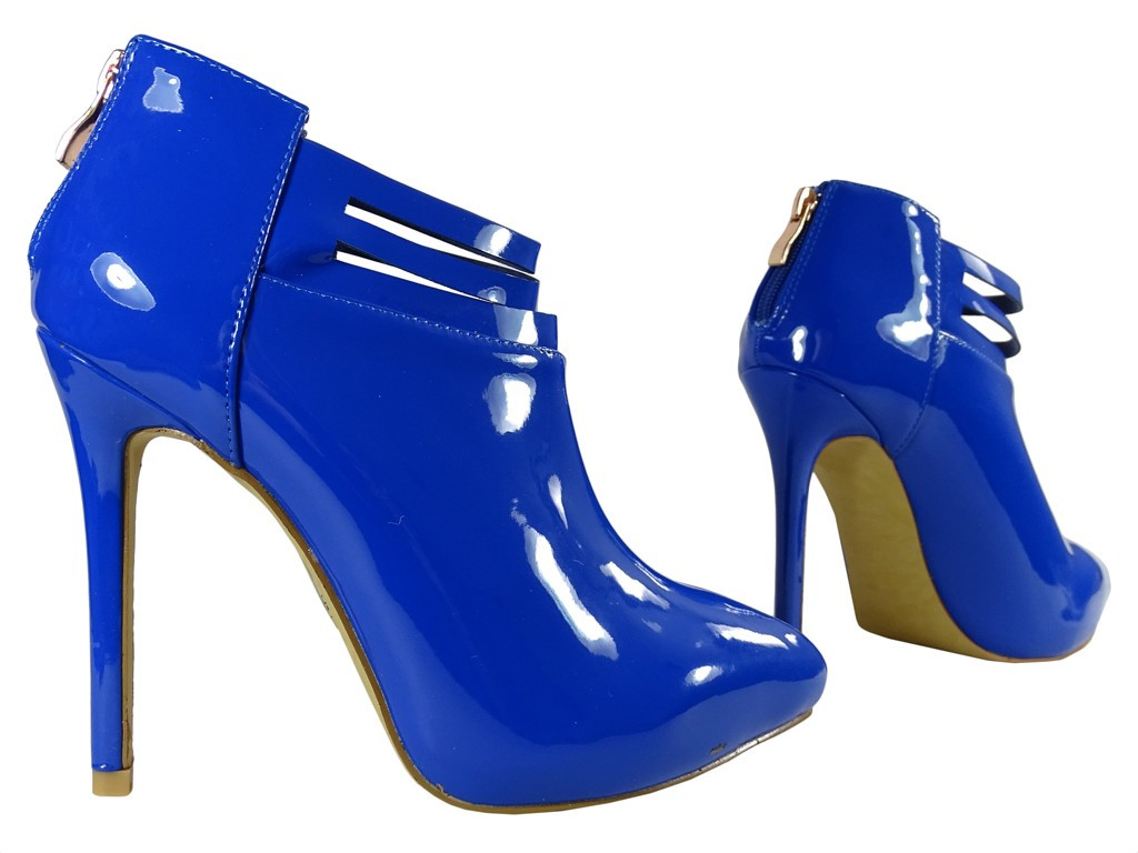 Lacquered navy blue cornflower boots for women - 3
