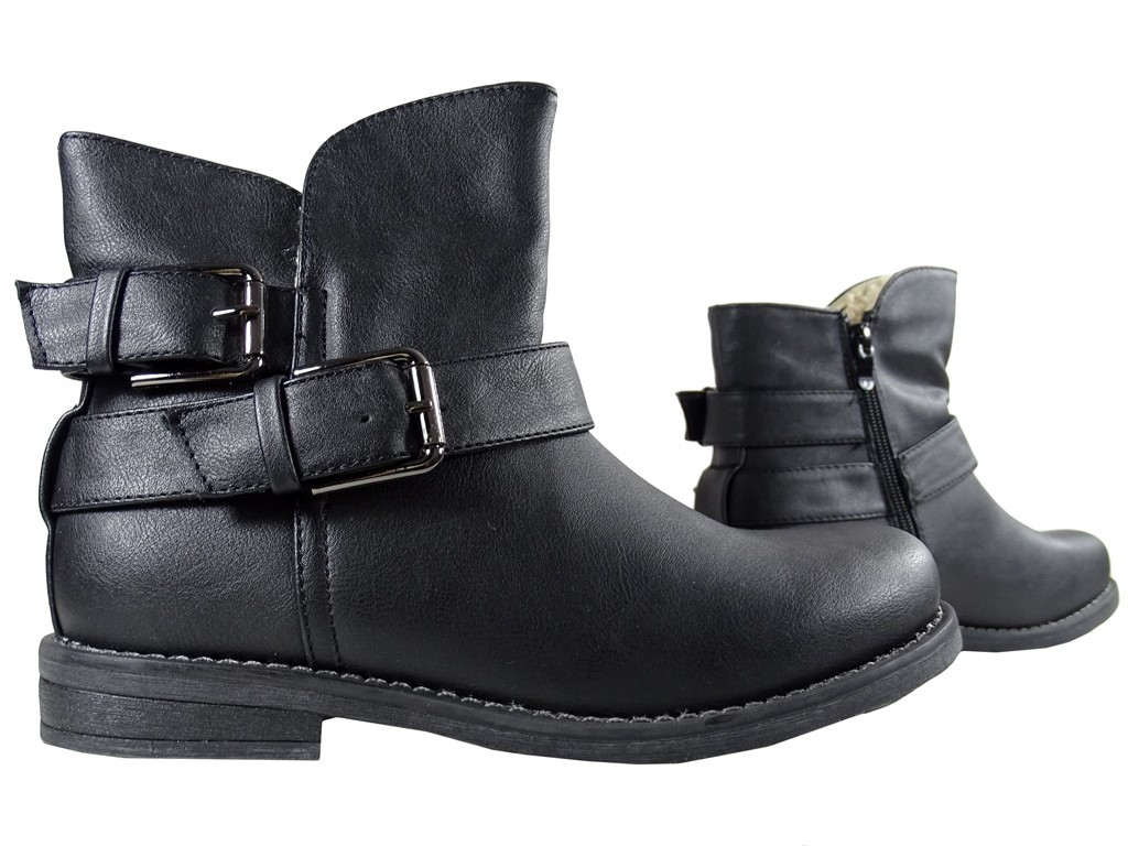 Schwarz matt flach Eco Stiefel erwärmt Leder - 3