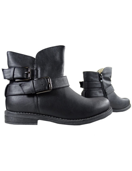 Schwarz matt flach Eco Stiefel erwärmt Leder - 3