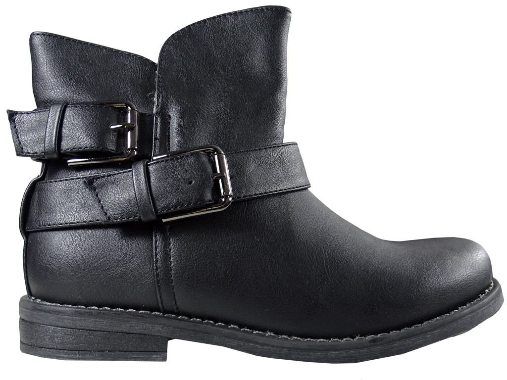 Schwarz matt flach Eco Stiefel erwärmt Leder - 1