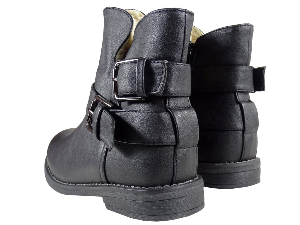 Schwarz matt flach Eco Stiefel erwärmt Leder - 2