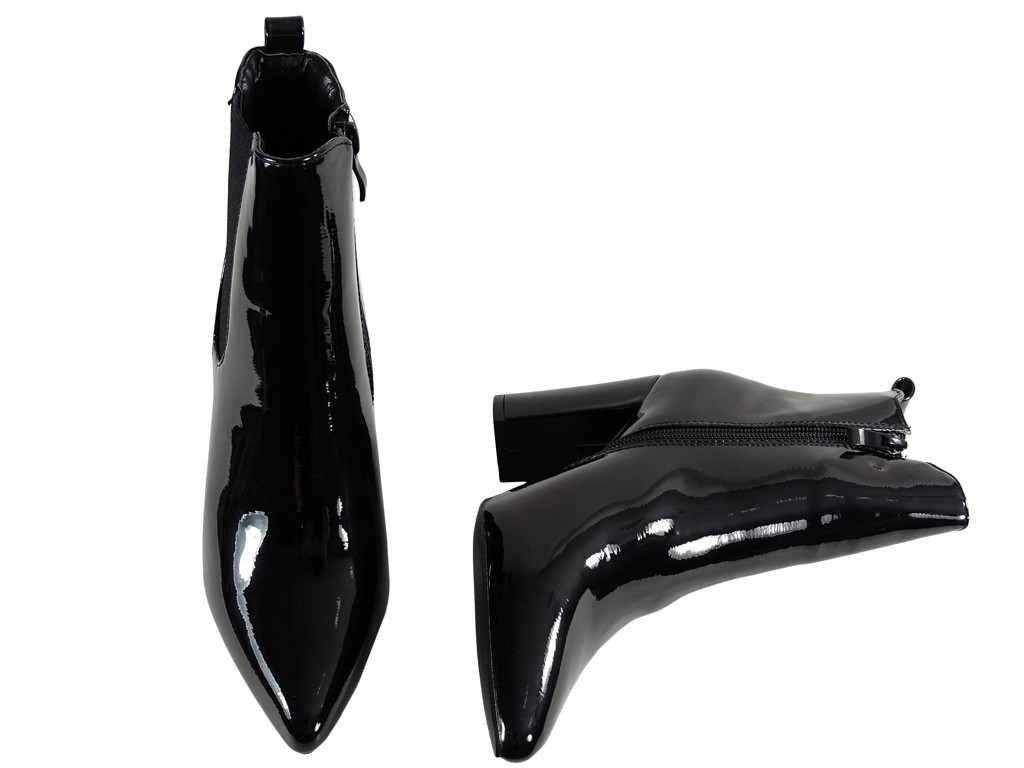 Schwarz lackierte Damenstiefel mit Absatz - 4