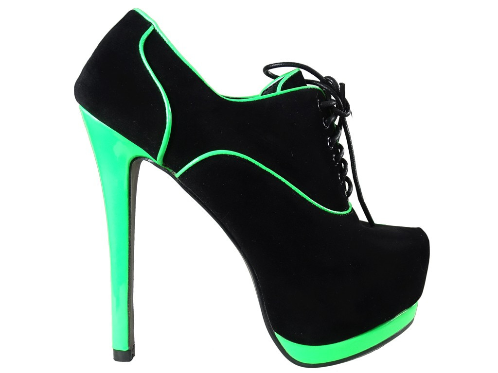 Czarno zielone neonowe botki na platformie - 1
