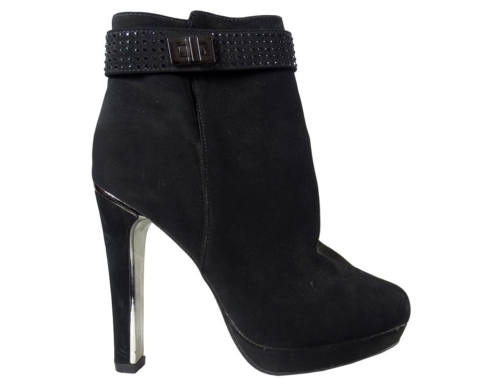 Schwarze Wildleder-Damenstiefel an einer Stange - 1