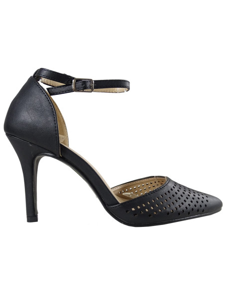 Melni ažūri stilettos ar potītes siksnu  - 1
