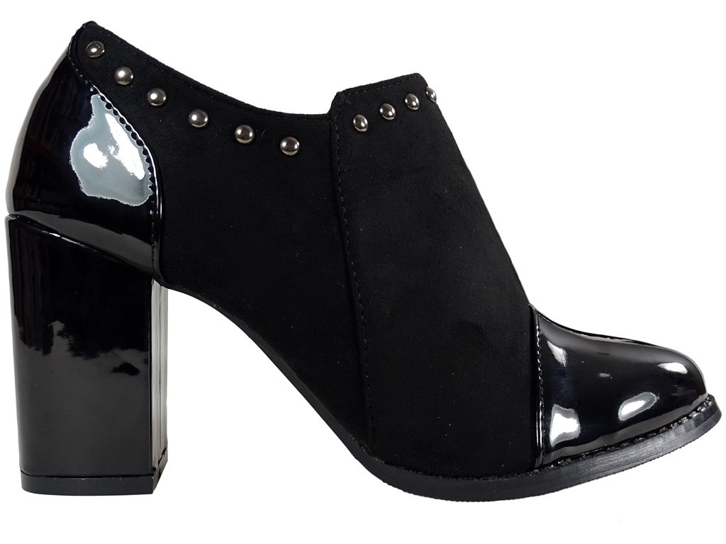 Black stiletto heeled boots with patent leather nose - 1