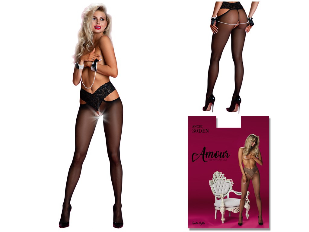 Lace tights with a hole in the crotch 30 den - 3