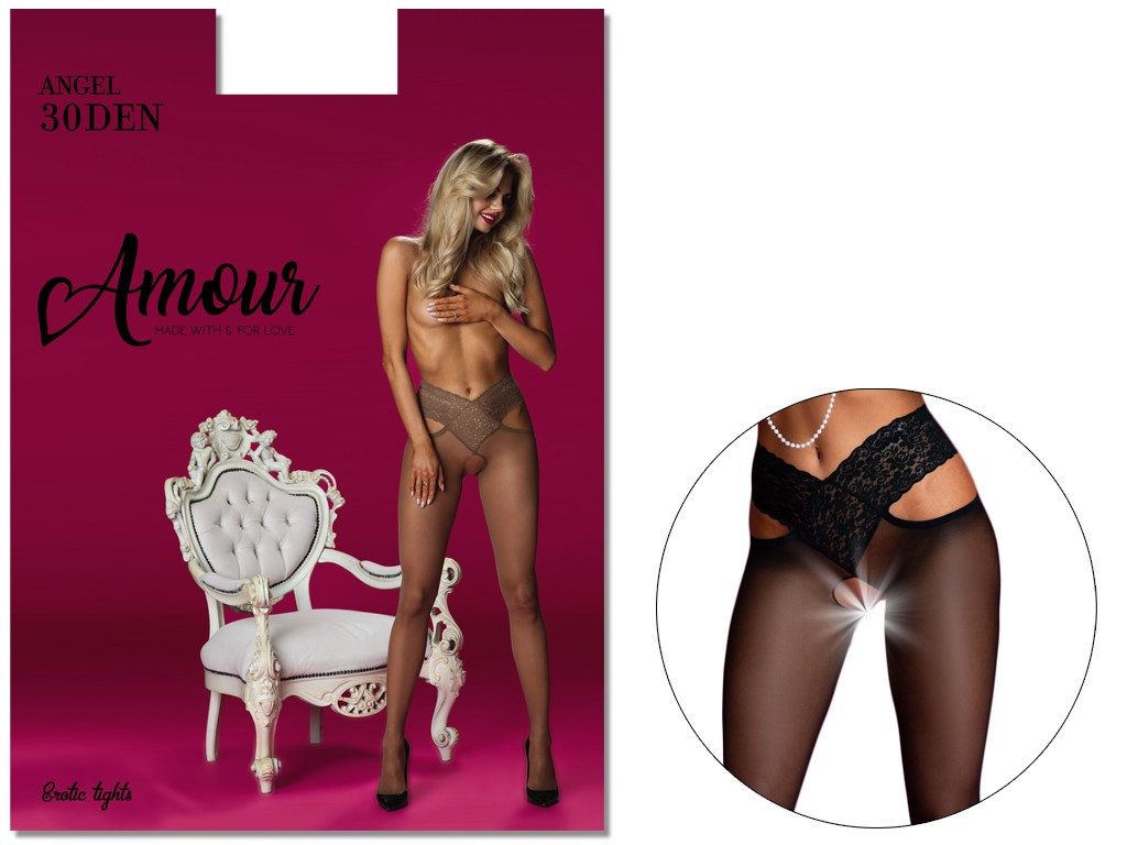 Lace tights with a hole in the crotch 30 den - 5
