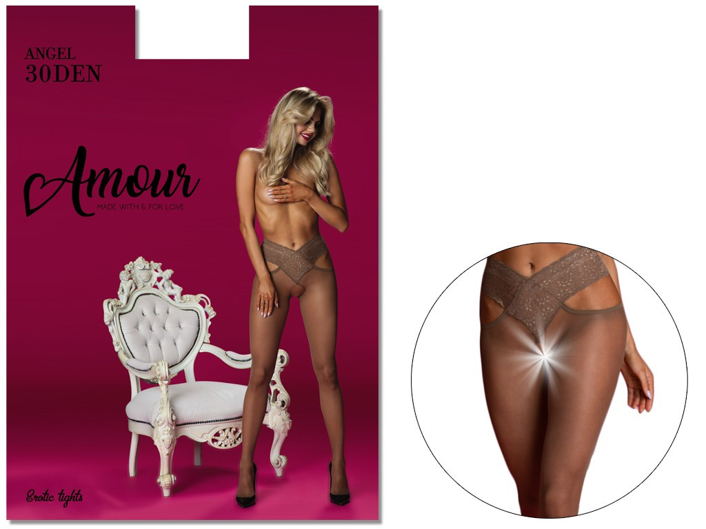 Lace tights with a hole in the crotch 30 den - 5