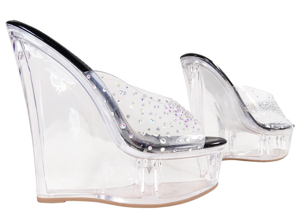 Schwarze transparente Flip-Flops auf Keilen - 3
