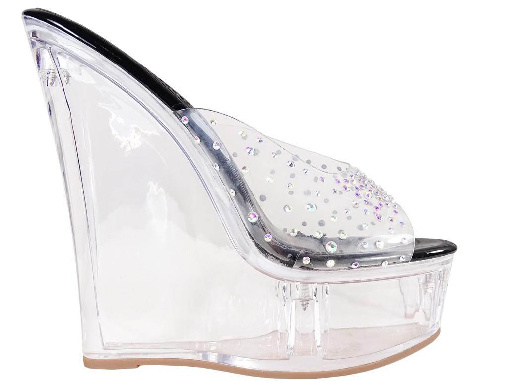 Fekete átlátszó ék papucs - 1