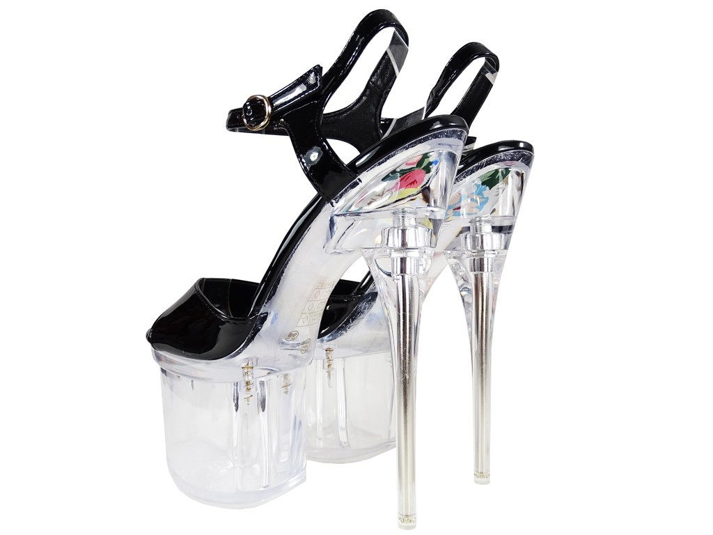 Chaussures érotiques stilettos en verre noir - 2