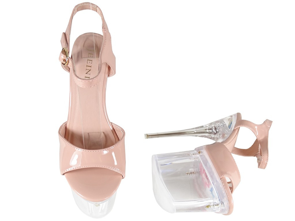 Beige stiletto glass erotic shoes - 4
