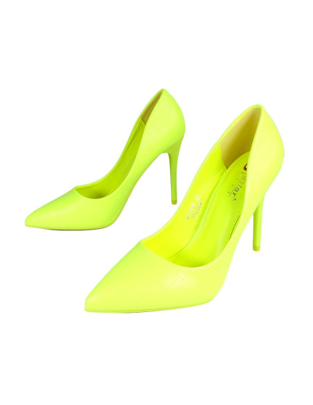 Żółte neonowe szpilki lakierowane szpic - 5