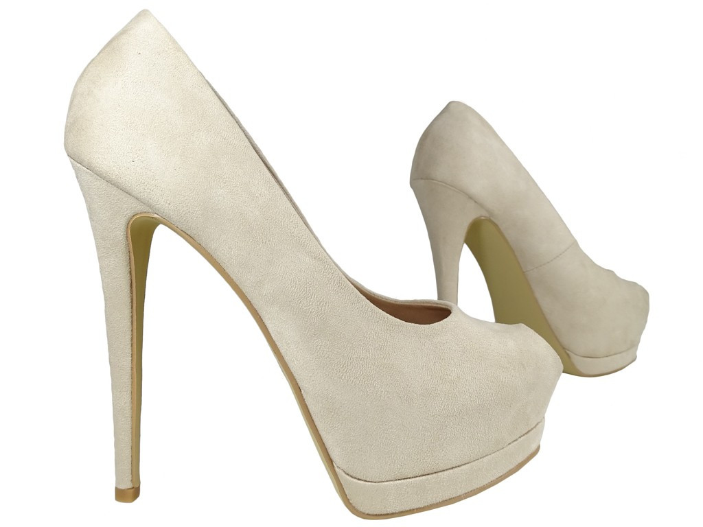 Talons aiguilles en daim beige sur une plateforme sans orteil - 3