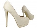 Beige suede stiletto heels on a toeless platform - 3