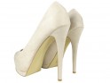 Beige suede stiletto heels on a toeless platform - 2