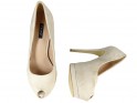 Beige suede stiletto heels on a toeless platform - 5