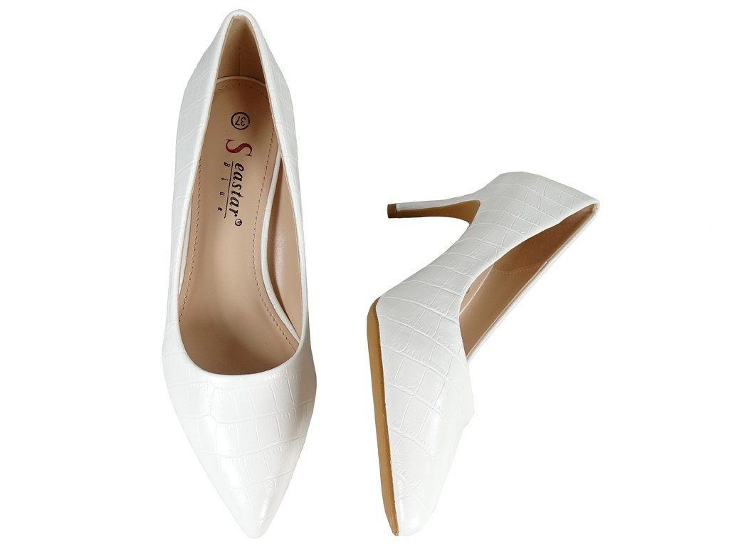 Baltas zemas stiletto kāzu kurpes lakotas - 4