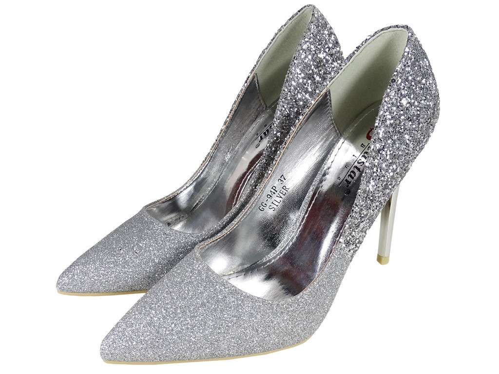 Sudraba brokāta ombre stilettos - 5