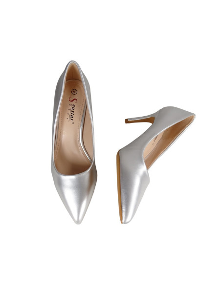 Stilettos bas argent mat pour femmes - 4