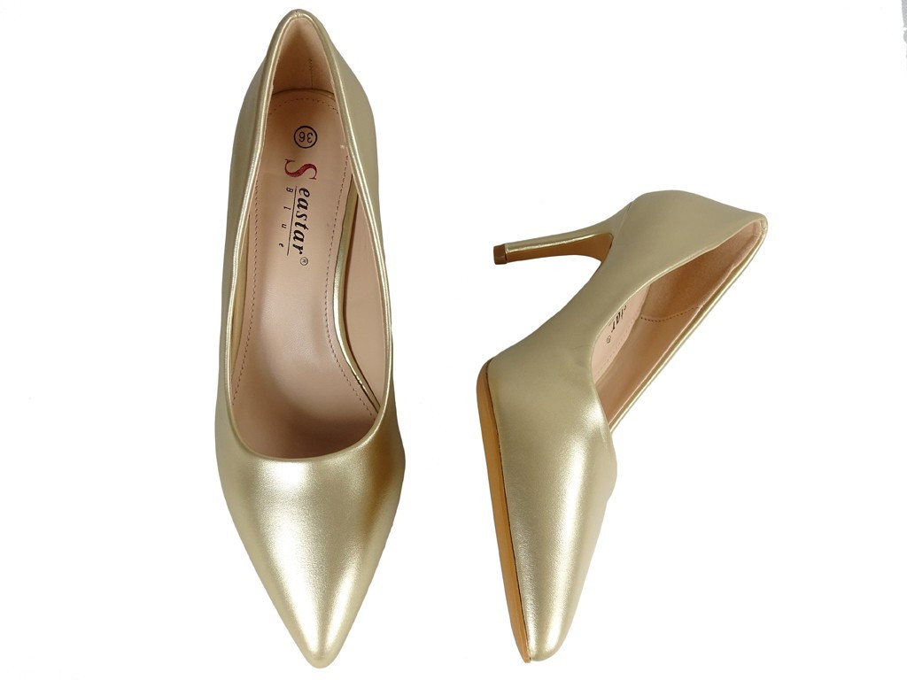 Talons aiguilles bas en or mat pour femmes - 4