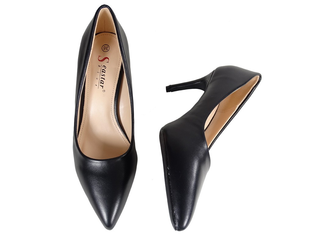 Niskie czarne matowe szpilki damskie - 4