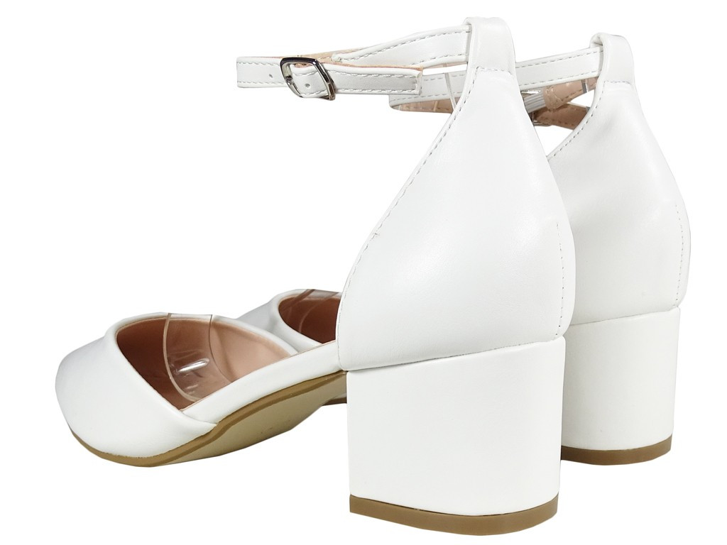 Weiße matte Brautpumps mit Knöchelriemen - 2