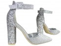Silver brocade stiletto heels with strap - 3