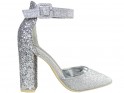 Silver brocade stiletto heels with strap - 1