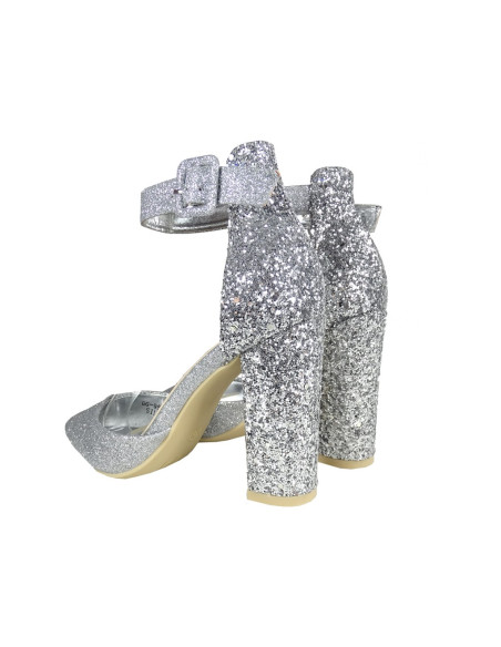 Silver brocade stiletto heels with strap - 2