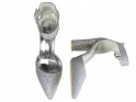 Silver brocade stiletto heels with strap - 4