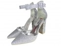 Silver brocade stiletto heels with strap - 5