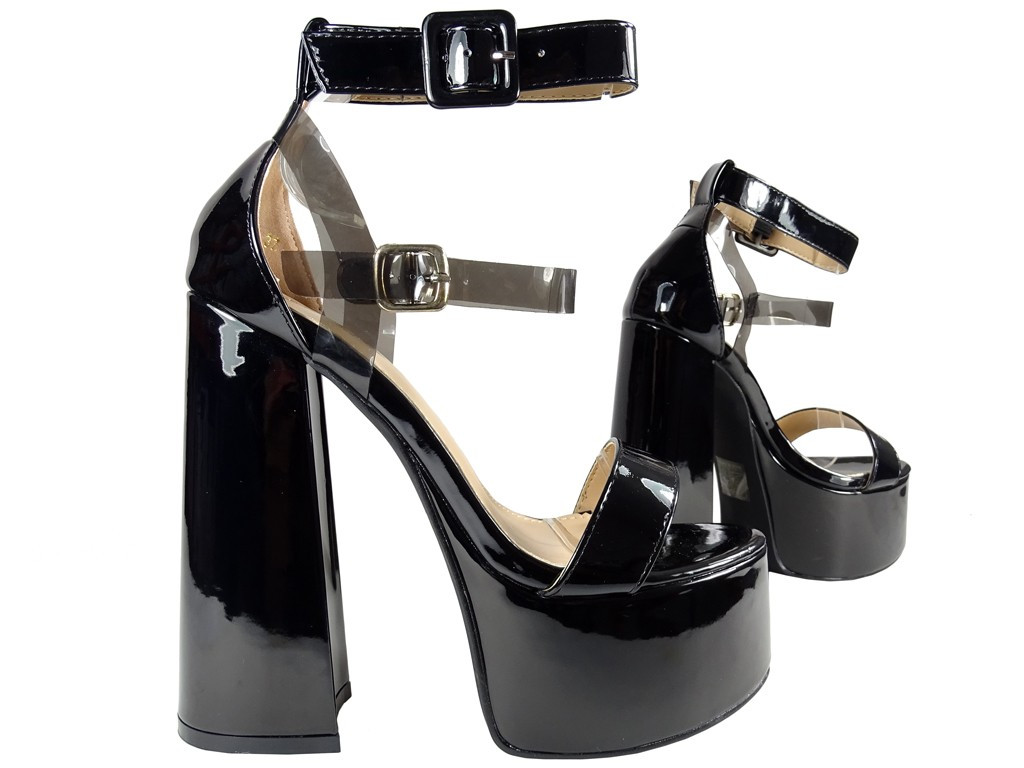 Black strappy sandals with platform and stiletto heel - 3