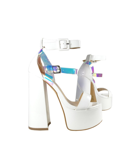 Baltas platformas un stiletto sandales ar siksniņu - 3