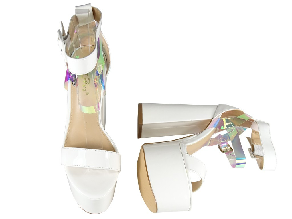 White platform and stiletto sandals with strap - 4