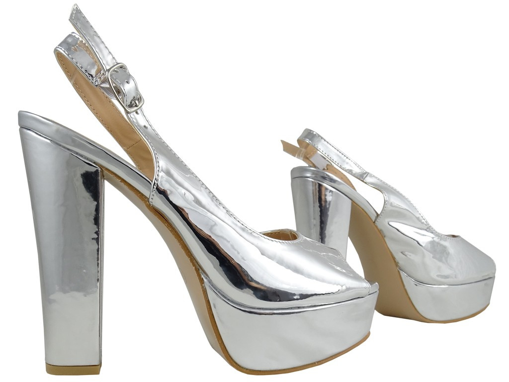 Silver sandals on the eco leather mirror platform - 3