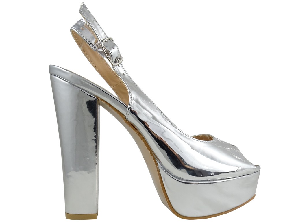 Silver sandals on the eco leather mirror platform - 1