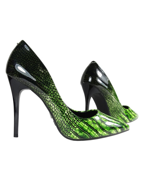 Pantofi stiletto din piele neagră verde ombre - 3