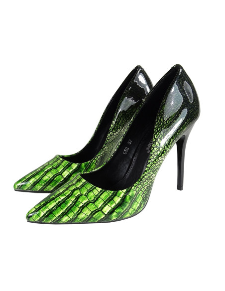 Zöld, ombre fekete bőrszerű tűsarkú cipő - 4