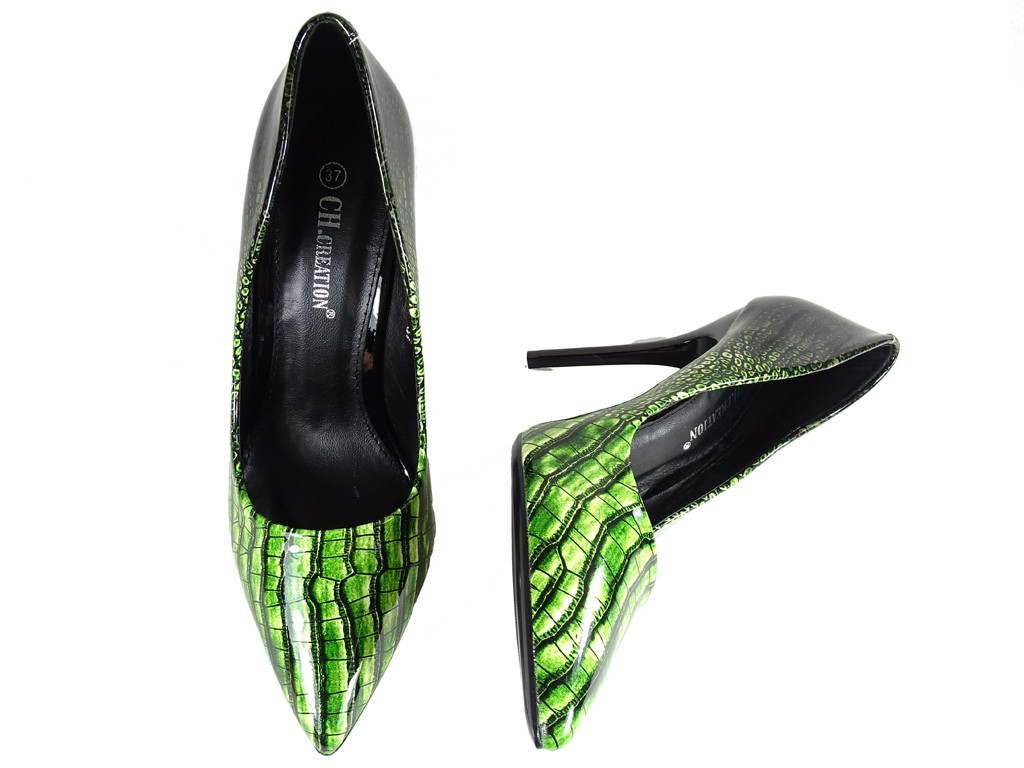 Grüne ombre schwarze lederähnliche Stilettos - 5