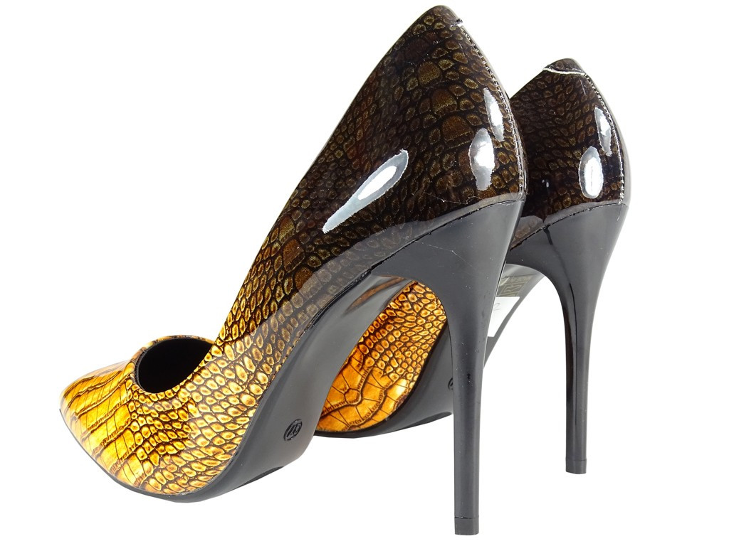 Talons aiguilles en cuir noir jaune ombre - 2