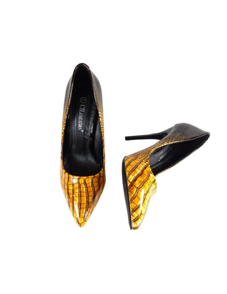 Dzelteni ombre melni ādas stilettos - 5