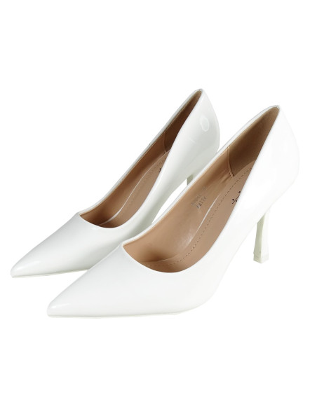 White stilettos wedding shoes lacquer eco leather - 4